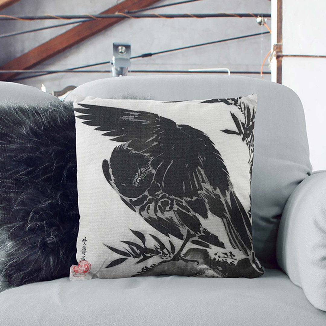 Crow on a Rock by Kawanabe Kyosai Cushion with Filling