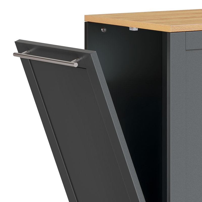 53'' Rolling Kitchen Island With Trash Can Storage, 3-Tier Shelves & 2 Drawers, Gray