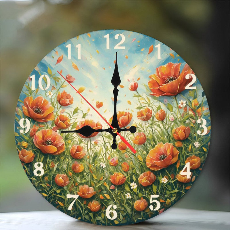 Horloge coquelicot avec feuilles tombantes