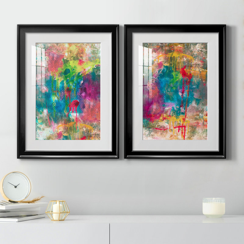 Summer Night I - Ensemble de 2 reproductions d'art, Blanc, Papier encadré noir, H 30,5 po x l 85 po x P 1,5 po