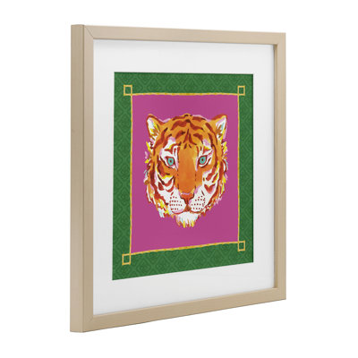 Bordered Exotic Tiger Portrait Framed Print Under Glass, design by Karolina Sato