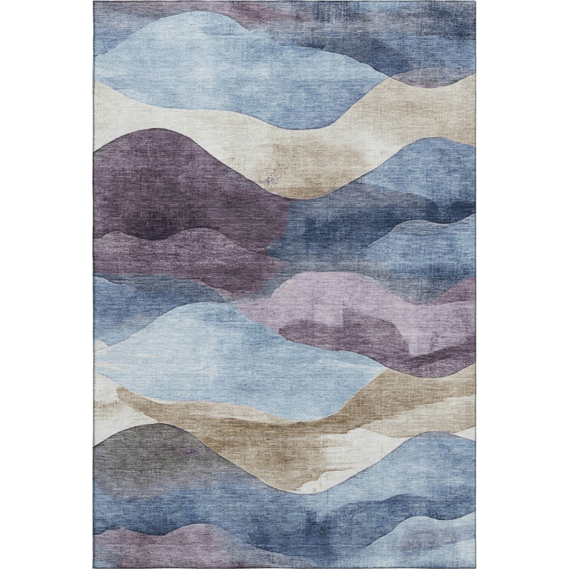 Tapis lavable à la machine de qualité supérieure Pinkston Waves, Rectangle 2 pi 6 po x 3 pi 10 po