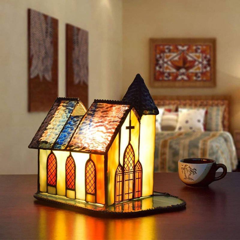Tiffany Style Stained Glass Cathedral Church Night Light Lamp