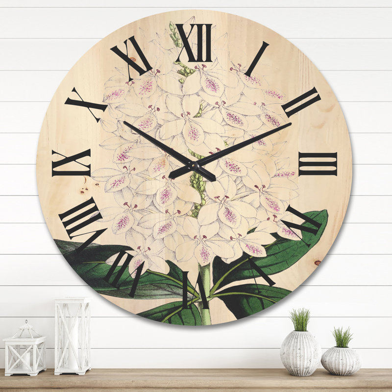 Horloge murale rétro en bois d'orchidée blanche III, Grand