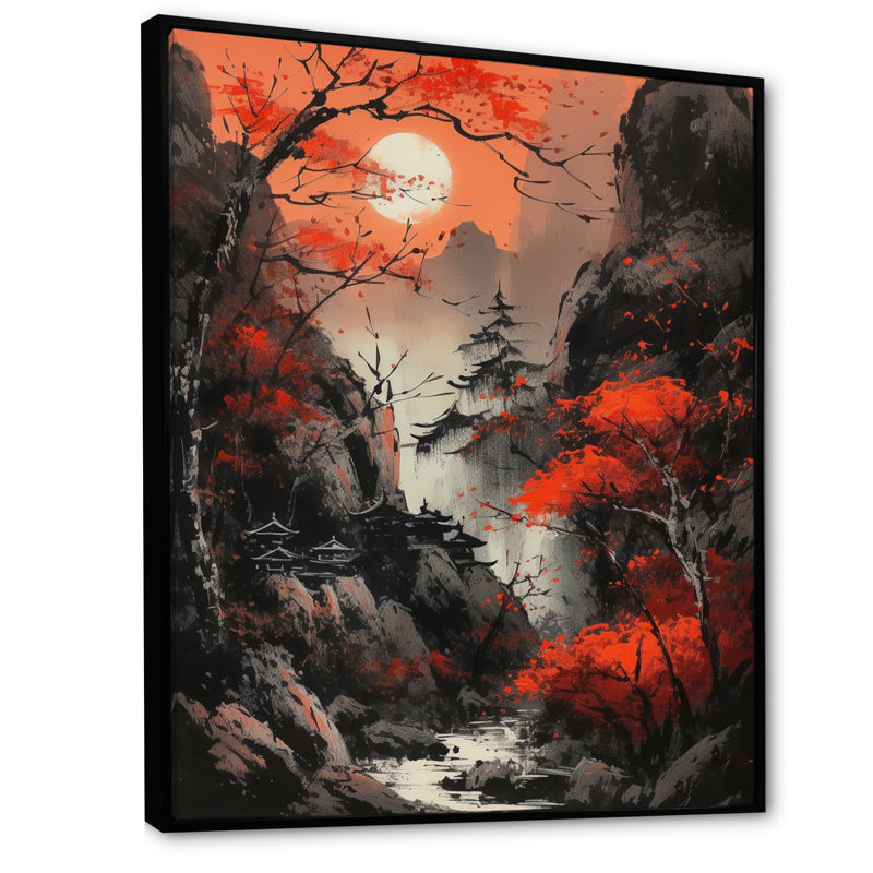 Lune de Sherburne et érable japonais III, H 44 po x l 34 po x P 1,5 po, Cadre flottant noir
