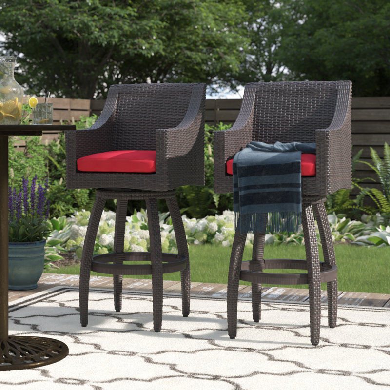 Tabouret de bar 30 po avec housses de coussin Sunbrella Fionnula, Toile Sunbrella® rouge Jockey