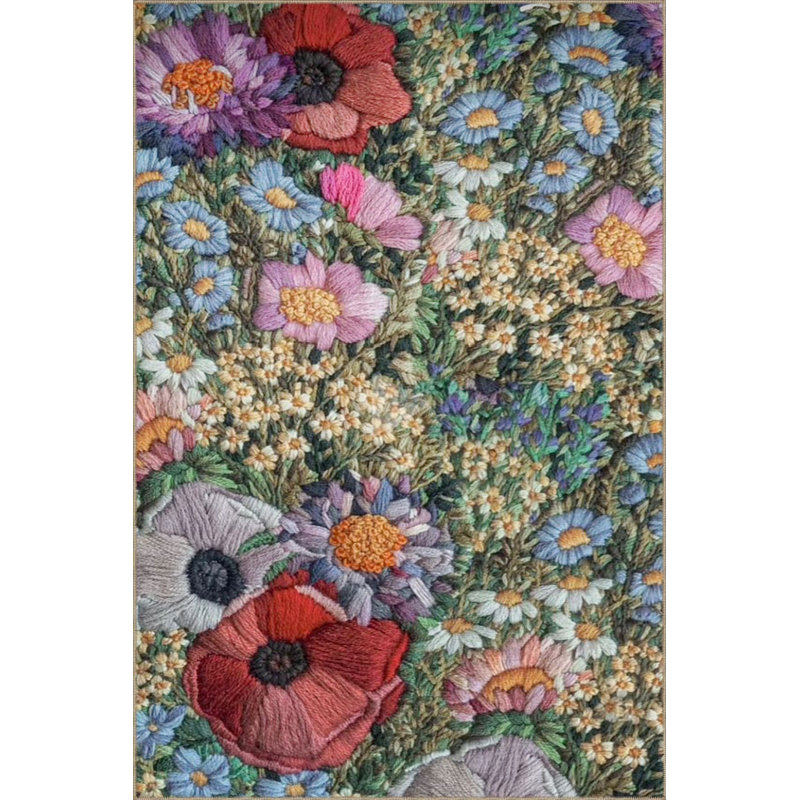 Tapis tissé à motif floral moderne, Sous-tapis rond 3 pi 3 po inclus
