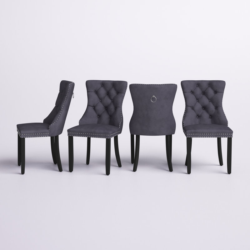 Alexes Tufted Velvet Wing Back Dining Chair, Gray