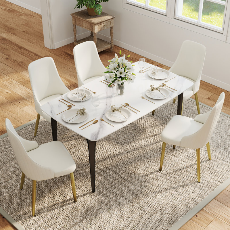 Ensemble de table de salle à manger 6 pièces avec chaises d'appoint en similicuir et 6 pièces, 29.53" H x 63" W x 35.43" D