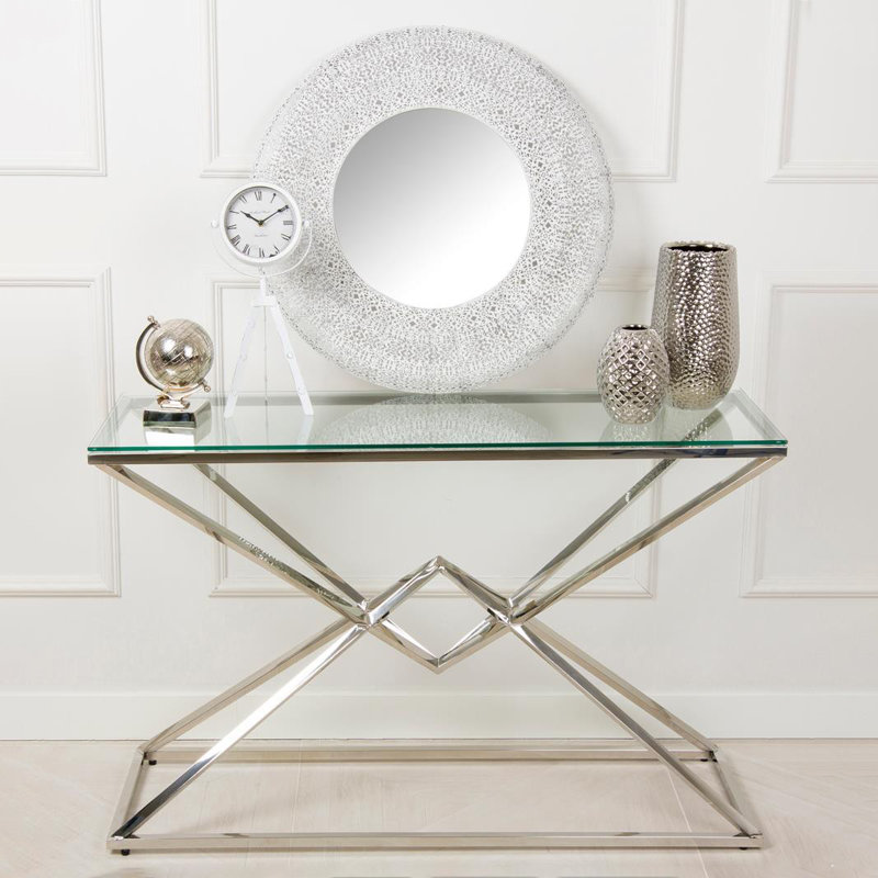 Eyler 120cm Glass Top Console Table, Silver, Transparent