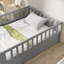Kids Bedroom Twin Size Montessori Solid Pine Platform Floor Bed With Security Barrier Neutral Grey-910466094