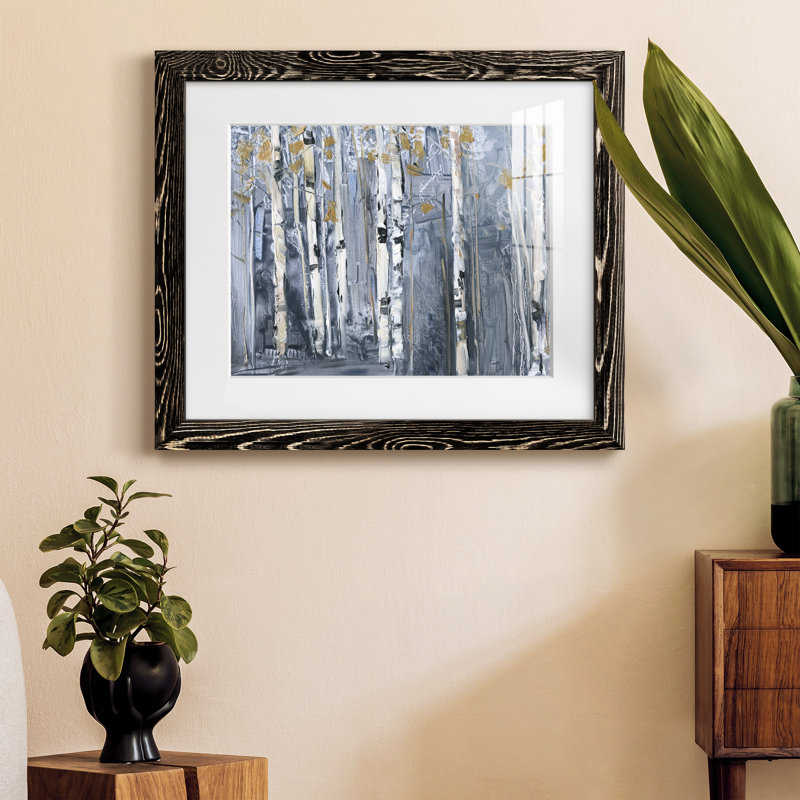 Bouleau moderne - peinture encadrée, H 20 po x l 17 po x P 1,5 po, Cadre noir