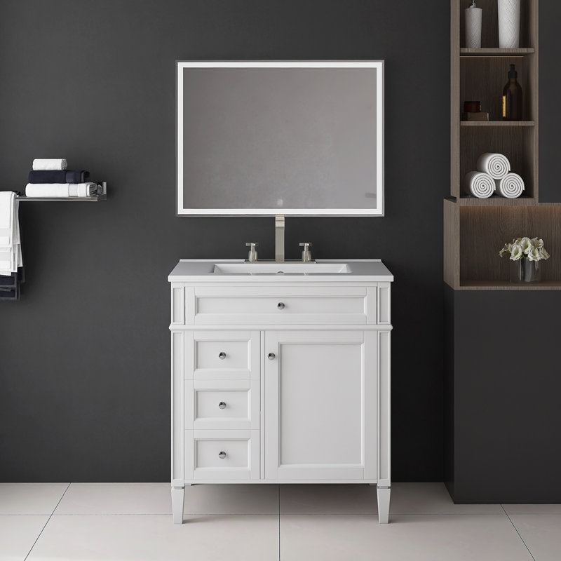 Meuble-lavabo simple 30 po avec comptoir en céramique Sharidan, Blanc