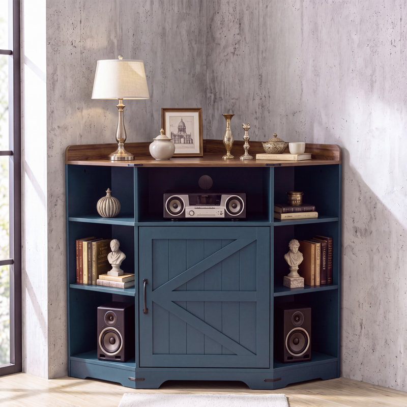 Armoire de coin, tablette de coin avec ports USB et prises de courant, Dark Blue