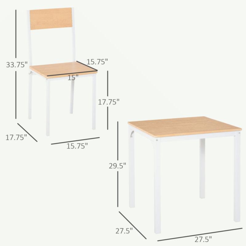 Compact White and Light Brown Wooden Dining Set with Metal Frame