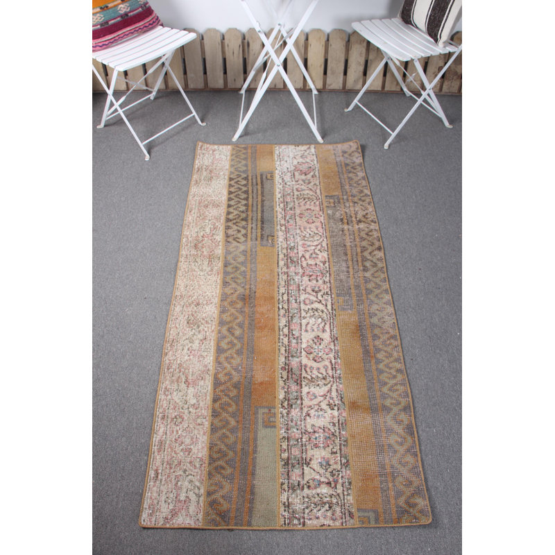 Tapis rétro patchwork Anatolian dans des tons orange chaud pour la cuisine ou le vestibule
