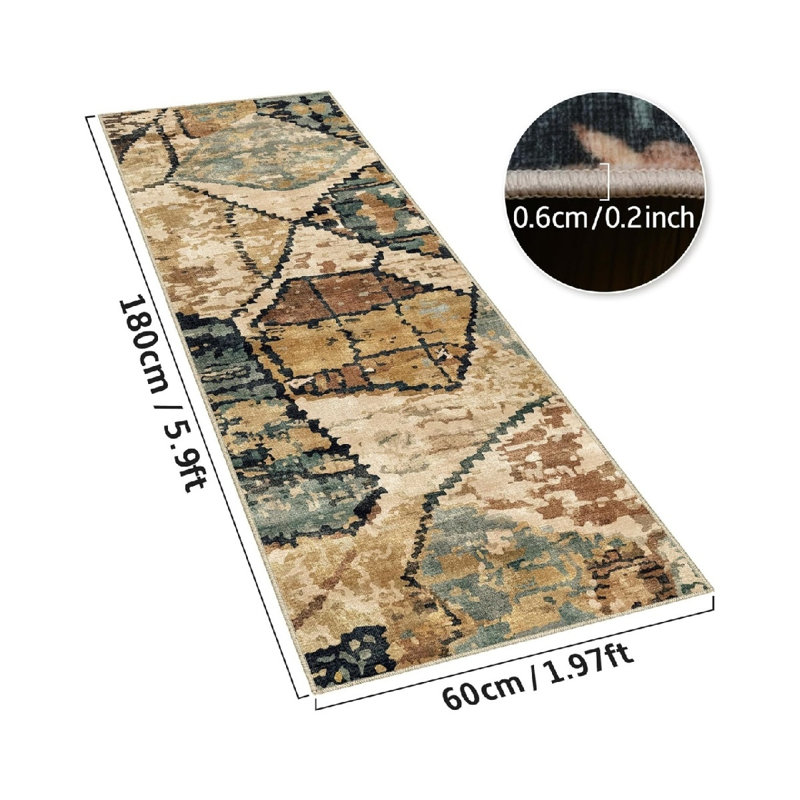 Geometric Machine Tufted 60cm X 180cm Area Rug