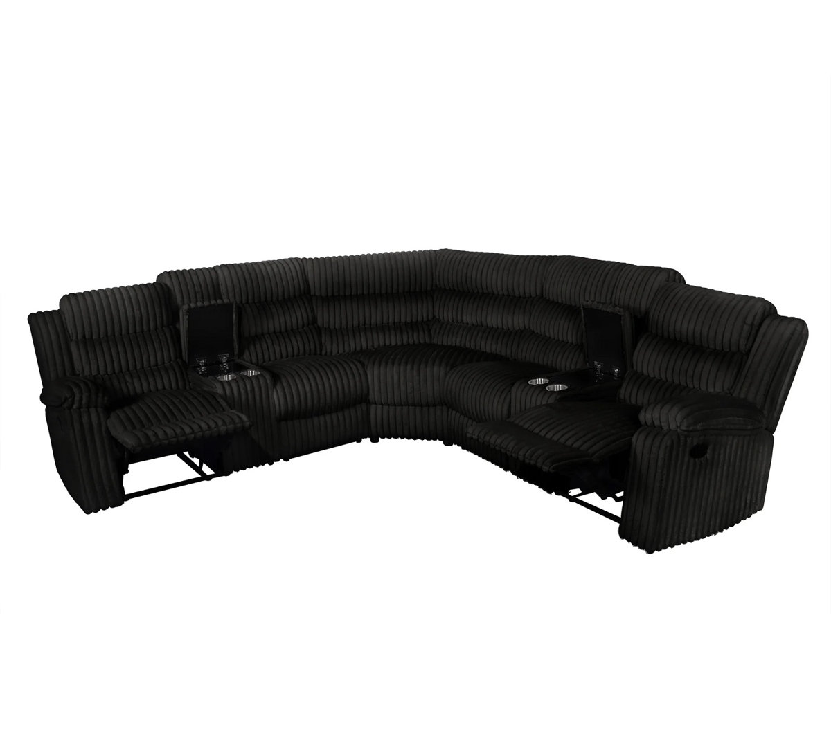 Clevedon Black Corduroy Reclining Sectional With Consoles