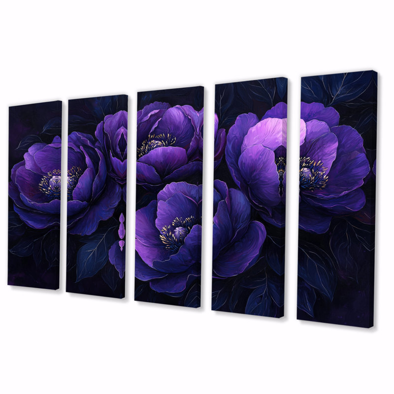 Mauve pivoines minuit Blom II - pivoines - art mural traditionnel pour le salon, H 28 po x l 60 po, 5
