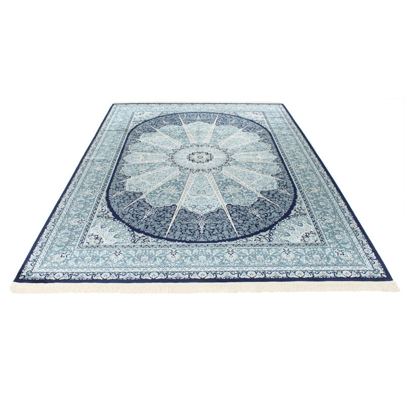 7x10 Navy and Ivory Turkish Antep Rug