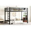 Lit mezzanine simple en métal noir de taille très grand avec double échelle latérale, cadre et coffre-fort pour dormir dans un dortoir avec barrières de sécurité, assemblage facile, chambre à coucher inférieure flexible