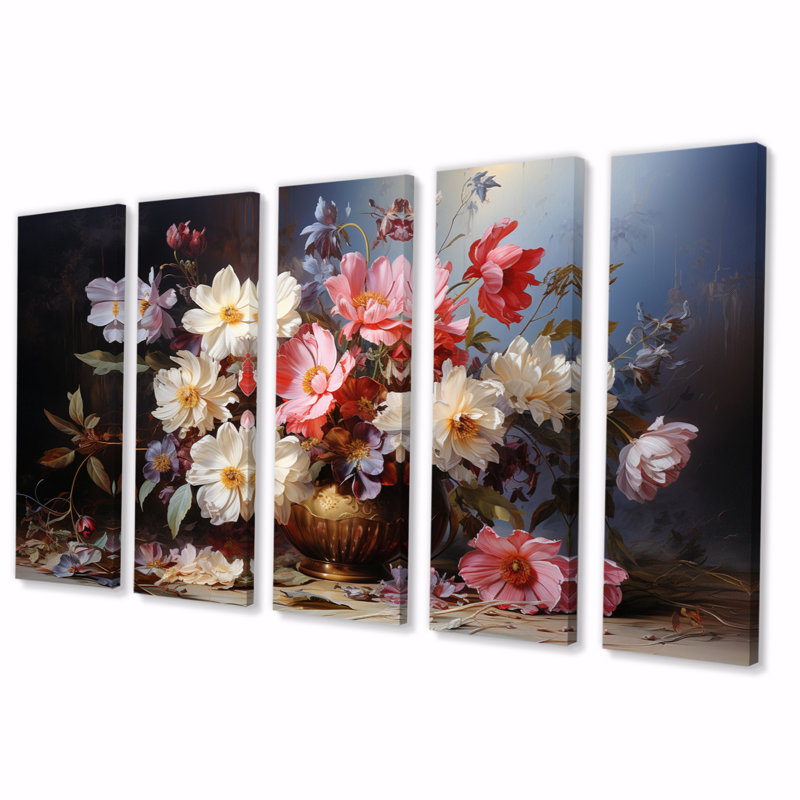 Bouquet de fleurs sauvages éternelles - décoration murale florale - 5 panneaux égaux