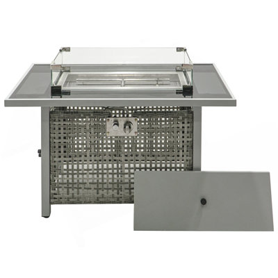 Foyer de table 43 po au gaz propane, foyer rectangulaire en osier à tissage ouvert de 60000 BTU avec pare-vent en verre pour terrasse de jardin