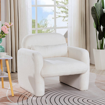 Élégant et minimaliste fauteuil en molleton simple avec accoudoirs et coussin, fauteuil, fauteuil d'appoint pour salon, chambre à coucher, bureau, beige