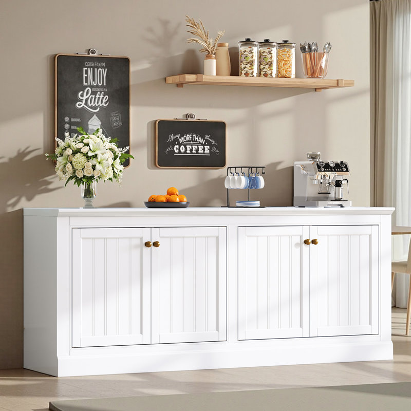 72" W Large Farmhouse Sideboard Buffet Cabinet With Barn Doors and Adjustable Shelves, White