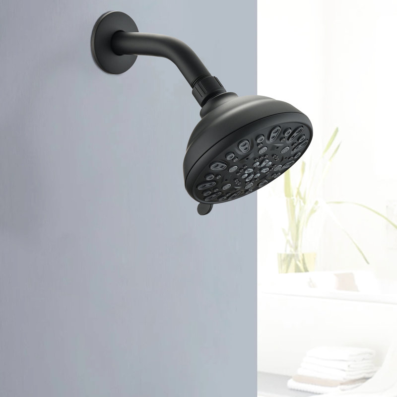 Pomme de douche noire matte de 4,72 po à 6 réglages, installation facile, débit de 1,8 gallon par minute, 6 modes de jet, grande couverture, antirouille,
