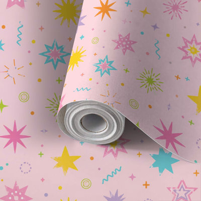 Rouleau de papier peint autocollant à motif géométrique, étoile de famille, rose clair et abstrait, sans adhésif ni résidus