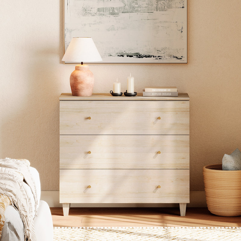 Commode 3 tiroirs L 35,4 po Lysiane, Biscotti / or