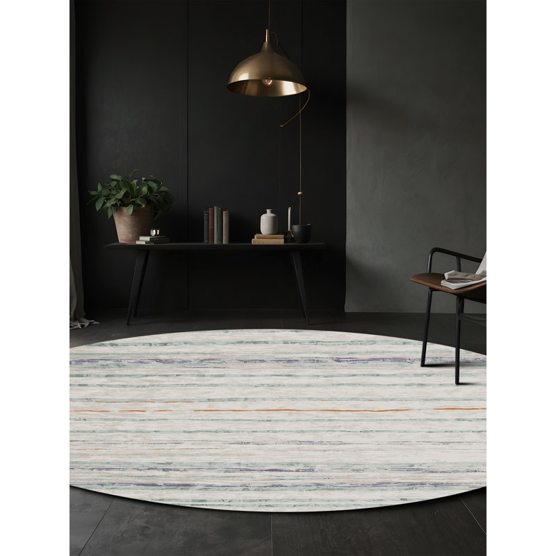 Tapis gris lavable à la machine, Rond 8 pi