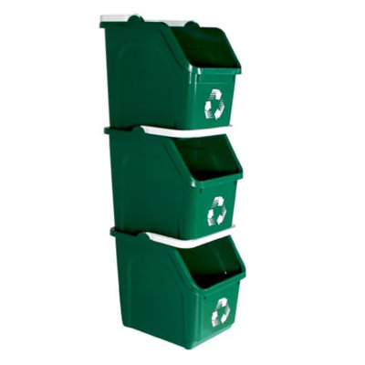 Sturdy Essentials Multi Recycling Bin System With Three Stacking 6 Gallon Bins With Carrying Handles, Stackable And Compact For Offices, Homes, Garages, Businesses - (green, 3 Pack)