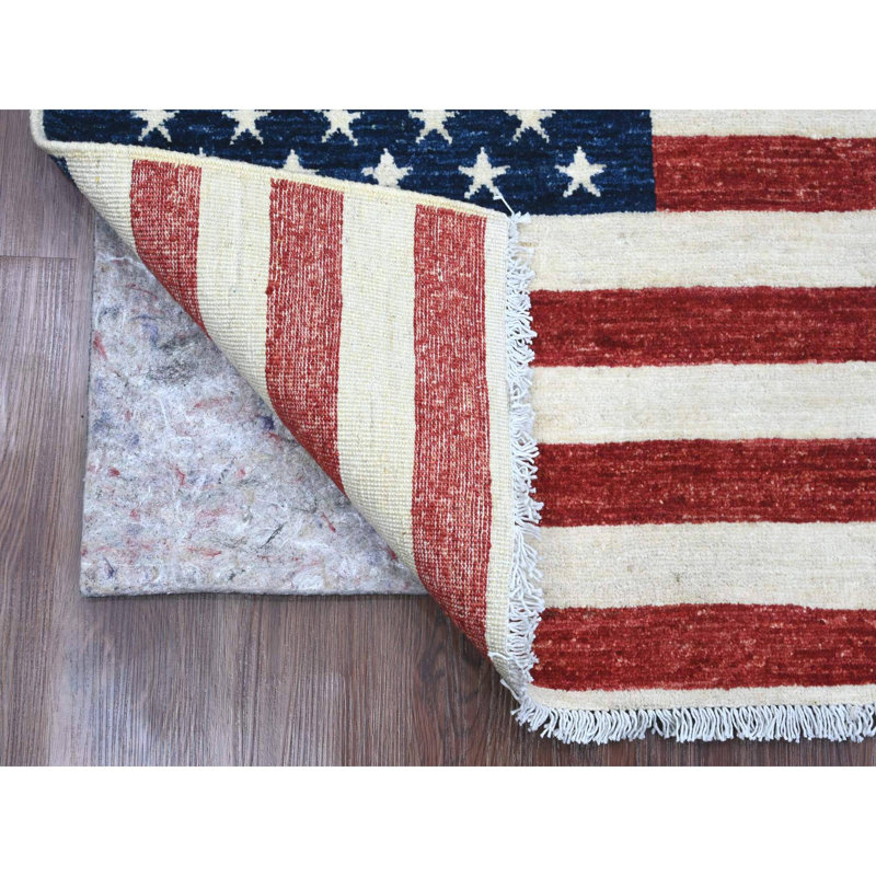 2'5"x4' Red American Flag Hand Knotted Soft Wool Wall Hanging Rug 7DDE4C91A960442DAE0E3AD6F2654E9E