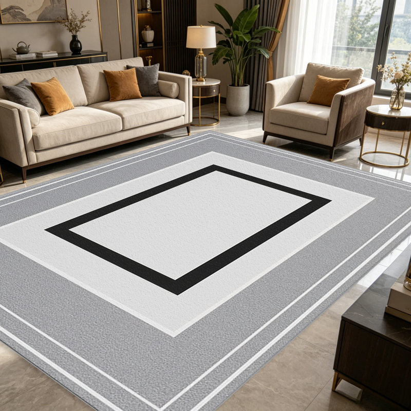 Gray and White Multi Border carpet-easy to clean, machine-washable, soft and comfortable; suitable for door mats, kitchens, living rooms, bedrooms, corridors, and laundry areas. Easy to clean, durable carpet for home decoration.