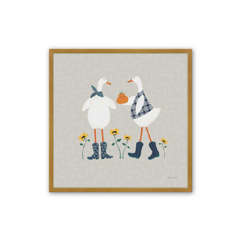«Ducks in the Pumpkin Patch» par Yvette St. Amant, reproduction d'art, H 12 po x l 12 po, Doré