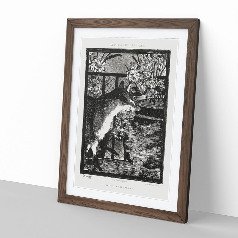 The Cat by Edouard Manet - Picture Frame Painting, 65cm H x 48cm W x 2cm D, Walnut Framed