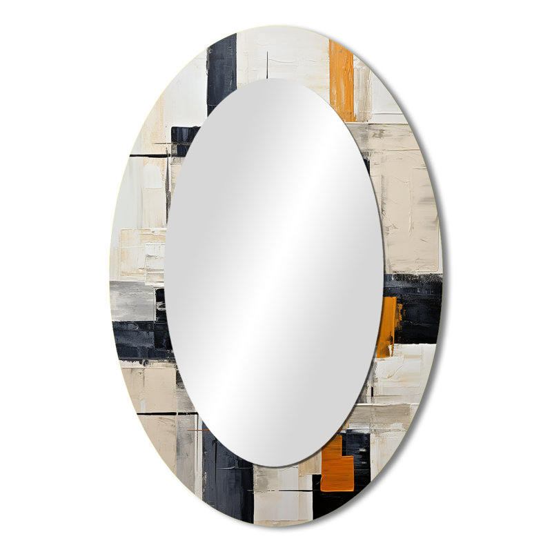 Ivory Illusions Abstract Shapes II - Abstract Oval Decorative Mirror On Metal, 36" x 24"