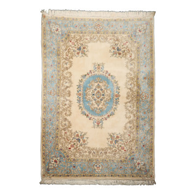 Tapis velouté ivoire en laine nouée à la main 6x9