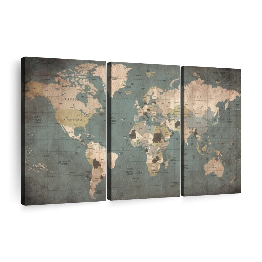 " Stained Map " by Tess P 3 - Pieces (Set of 3) Breakwater Bay Overall 