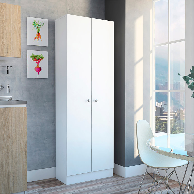 Multistorage Pantry Cabinet, Five Shelves, Double Door Cabinet -White, White