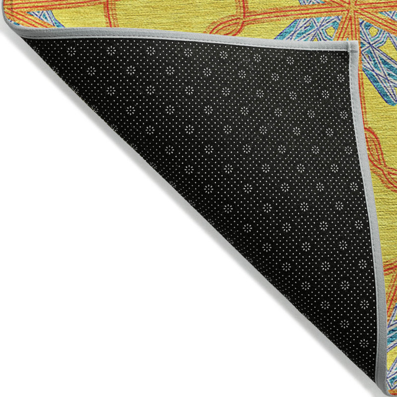 Tapis extérieur lavable à motif géométrique jaune et bleu sarcelle 5 pi x 8 pi