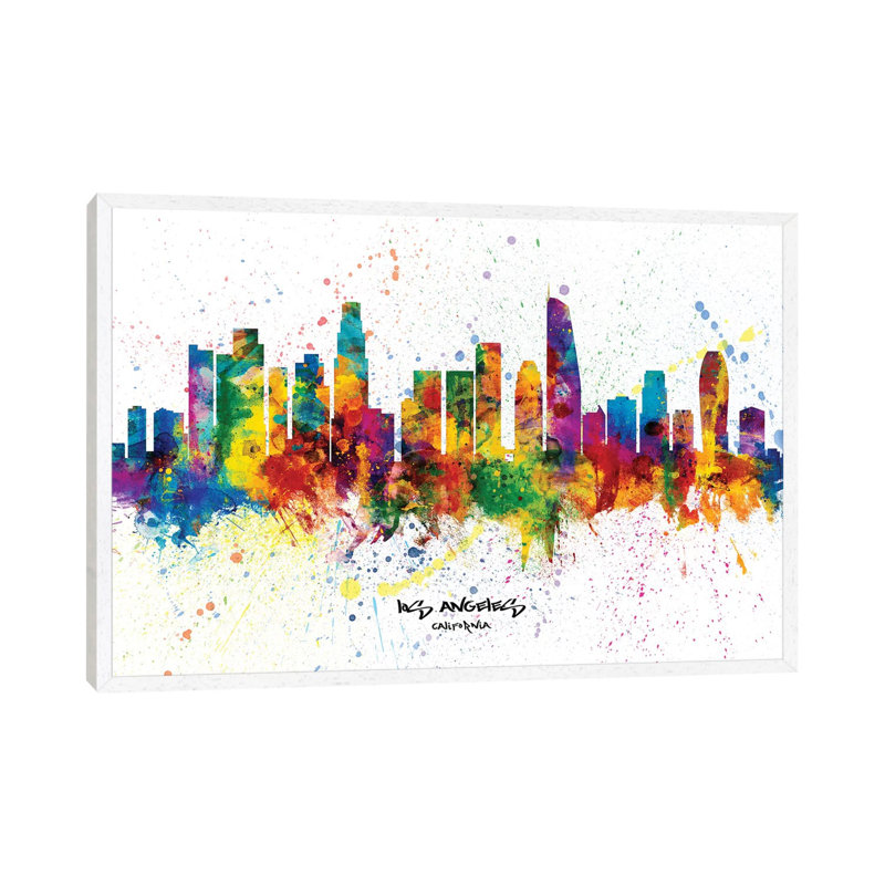 Los Angeles California Skyline Splash by Michael Tompsett - 1 Piece Wall Art on Canvas, 152.5 cm H x 101.5 cm W, White Framed