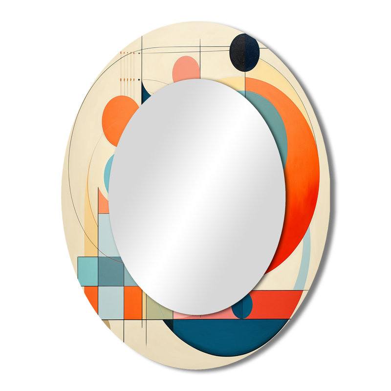 Serendipity Abstract Mid-Century Geometrics IV - Blue Oval Wall Mirror Decor, 43" x 33"
