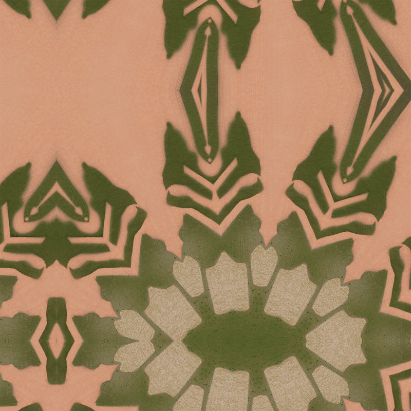 Artémis | Papier peint botanique tropical , Vert / rose / orange