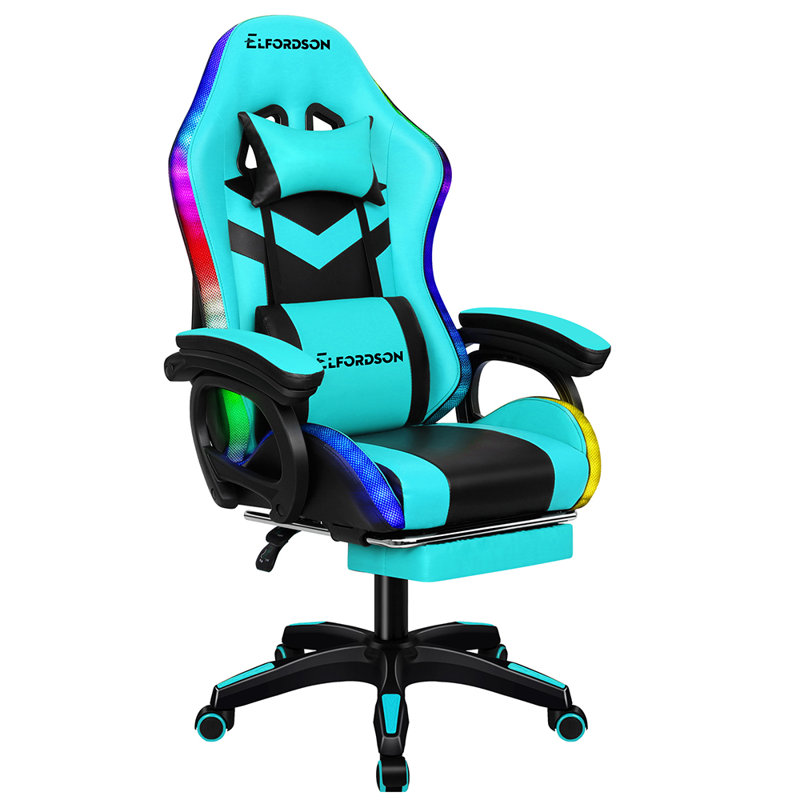 ELFORDSON Adjustable Reclining Faux Leather Swiveling PC & Racing Game Chair, Cyan