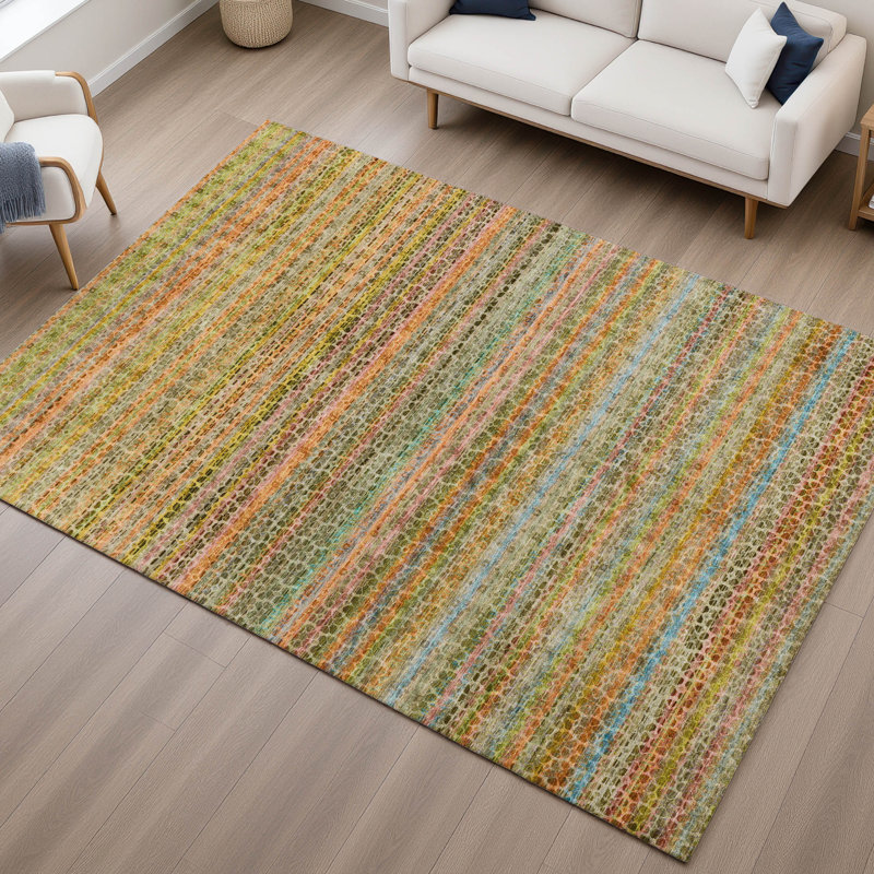 Premium Machine Washable Mayfield AMF2155 Striped Rug, Rectangle 5' x 7'6", Coral