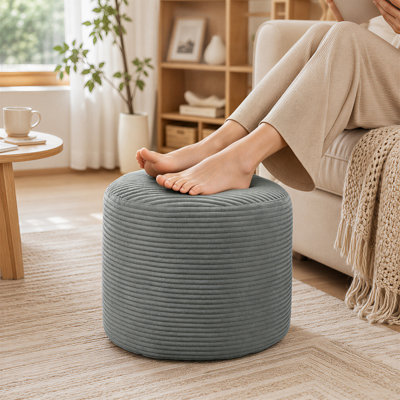 Pouf rond rembourré, repose-pieds en velours côtelé avec rembourrage en morceaux de mousse, repose-pieds à poils longs et rembourrés avec repose-pieds de 20 po x 20 po x 15 po pour repose-pieds, gris