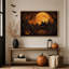 Art mural orange sur toile orange, clair de lune et maison hantée-1603669083